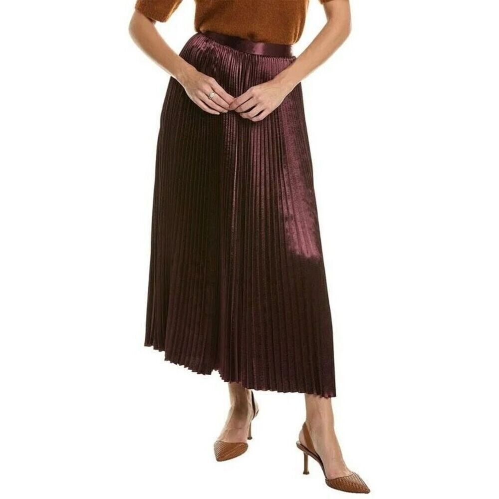 Ulla Johnson Rami Women's Mahogany Pleated Satin Maxi Skirt Size 10 NWOT